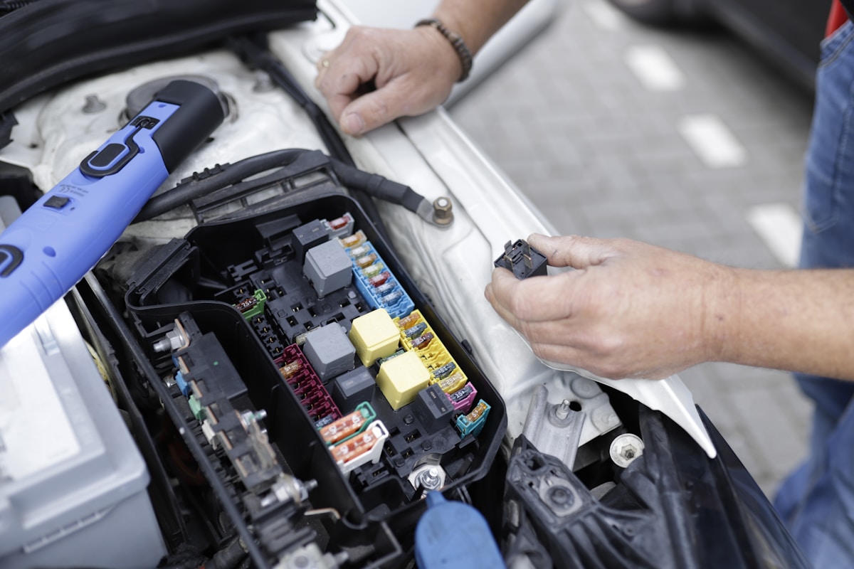 Técnico realizando diagnóstico elétrico em veículo